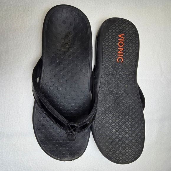 Vionic Flip Flops Thong Sandals Womens Size 10 Black Orthopedic HIgh Tide Arch - Picture 1 of 15